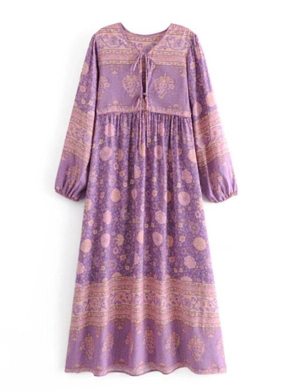 Lavender Lane Boho Floral Print Long Sleeve Maxi Dress